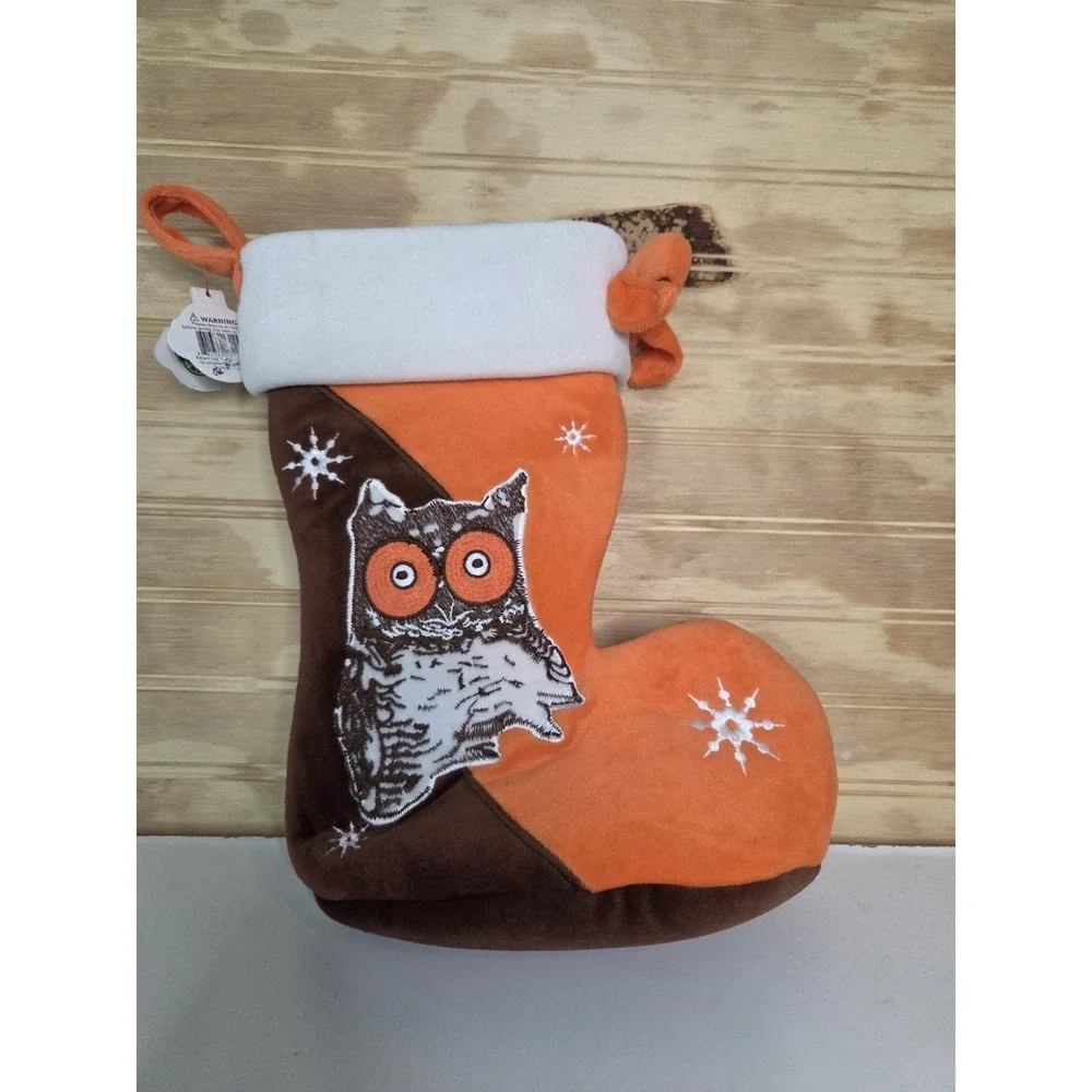 Hooters Christmas Stocking Orange Brown Embroidered Weighted New‎